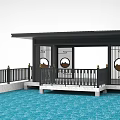 Covered Pool Area With Blue Water Fence And Circular Decor Elements 3d model