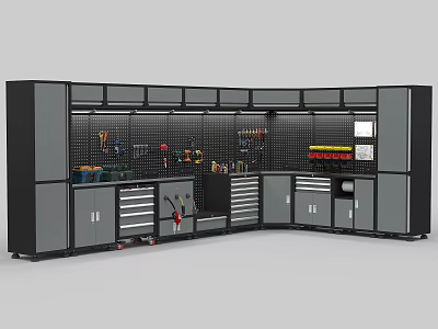 Public Facility Maintenance Workstation With Cabinets Drawers Tool Pegboard And Organized Tools 3d model
