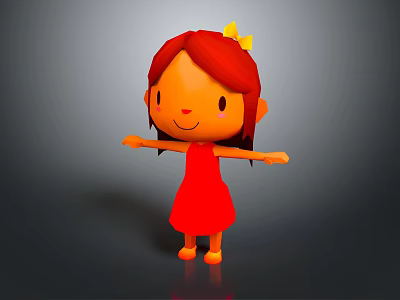 Game Movie Character With Red Hair Yellow Crown Red Dress Smiling And Outstretched Arms 3d model