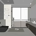Modern Bathroom Interior With Stone Wall Free Standing Bathtub And Double Sinks
