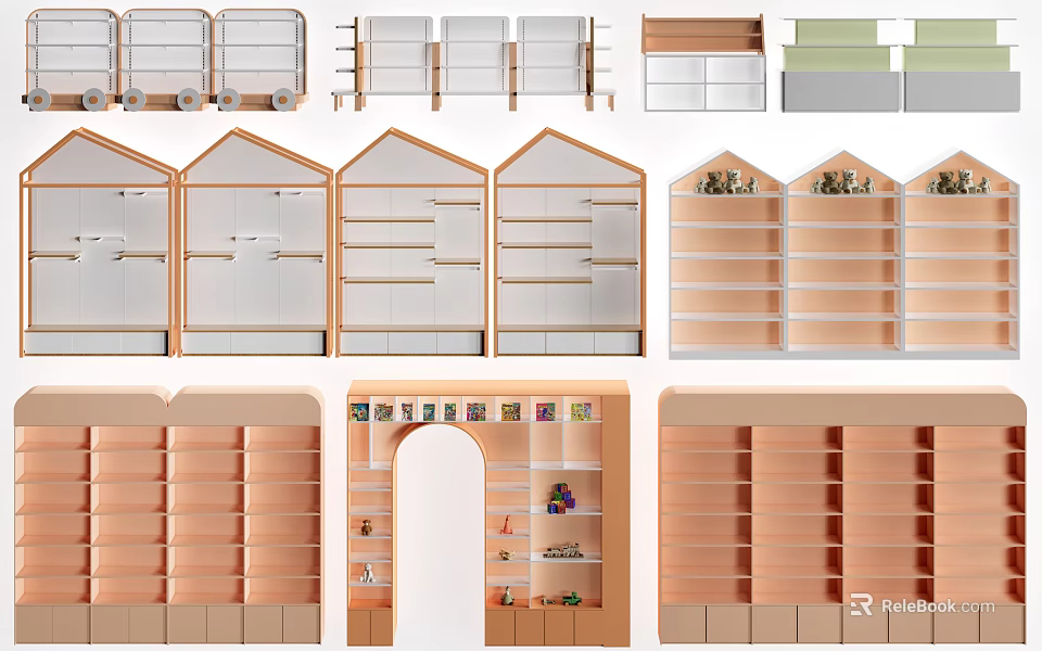 Various Styles Wooden Display Shelves With Multi tiered Design For Retail Product Showcase 3d model 