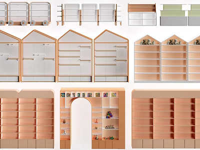 Various Styles Wooden Display Shelves With Multi tiered Design For Retail Product Showcase 3d model