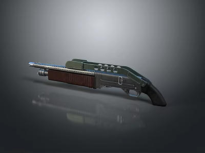 Tactical Weapon Design With Metallic Surface Wooden Grip And Barrel Sights 3d model