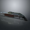 Tactical Weapon Design With Metallic Surface Wooden Grip And Barrel Sights
