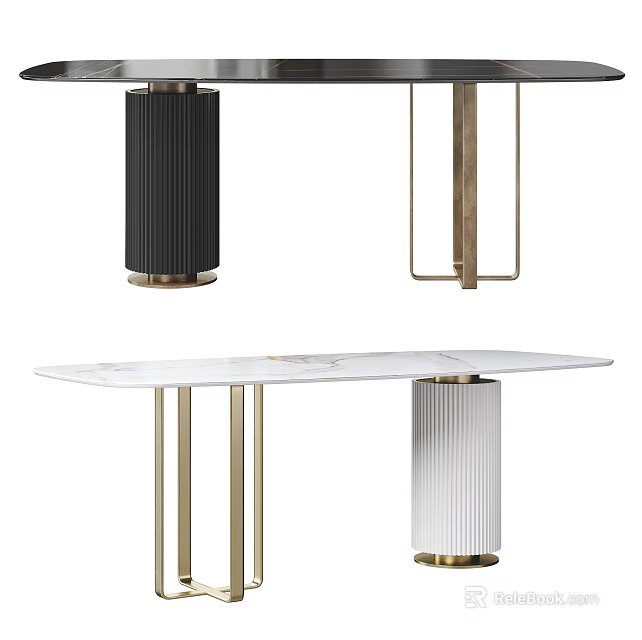 Modern Dining Table Designs With Marble Tabletop And Gold Black White Metal Legs 3d model 