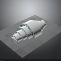 White Spiral Object With Green Stripes Placed On Transparent Platform Surface 3d model