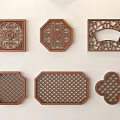Traditional Wooden Carved Lattice Windows with Various Shapes and Decorative Patterns