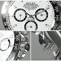 Rolex Chronograph Watch With White Dial Black Bezel And Stainless Steel Bracelet