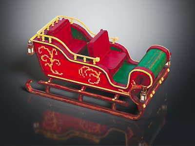 Red Playground Sled With Gold Decorations And Green Seats For Children Play Equipment 3d model