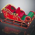 Red Playground Sled With Gold Decorations And Green Seats For Children Play Equipment