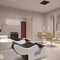 Modern Hair Salon Interior With Styling Chairs Mirrors Wash Basins And Lighting