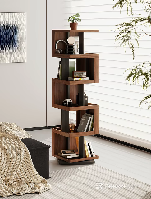 Modern Wooden Multi Layer Shelving Unit For Living Room Storage With Books And Decorative Items 3d model 