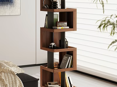 Modern Wooden Multi Layer Shelving Unit For Living Room Storage With Books And Decorative Items 3d model