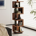Modern Wooden Multi Layer Shelving Unit For Living Room Storage With Books And Decorative Items
