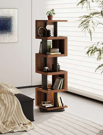 Modern Wooden Multi Layer Shelving Unit For Living Room Storage With Books And Decorative Items 3d model