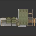 Vintage Green Metal Lockers With Wooden Shelves Retro Chairs And Old Furniture