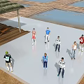 Game and Movie Characters In Outdoor Scene With Thatched Canopy Wooden Deck Water Pool