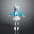 Cute 3D Anime Game Character with Light Blue Hair Halo and Rabbit Ear Sailor Uniform