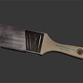 Paint Brush With Wooden Handle And Used Bristles Showing Reflection On Dark Surface