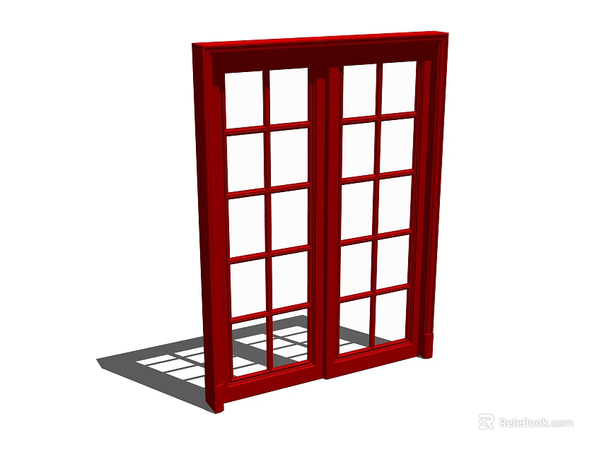 Red Double Panel Sliding Door With Grid Design And Simple Structure 3d model