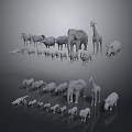 Collection of Various Animal Figurines Including Elephants Giraffes and Lions on Gray Background
