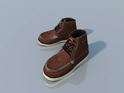 Brown Leather Ankle Boots With Lace Up Detail White Sole On Gray Background 3d model