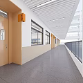 Well Lit Modern School Classroom With Desks Chairs Fans And Windows
