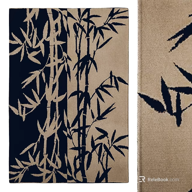 Modern Square Rug With Bamboo Pattern In Navy Blue And Beige Tones 3d model 