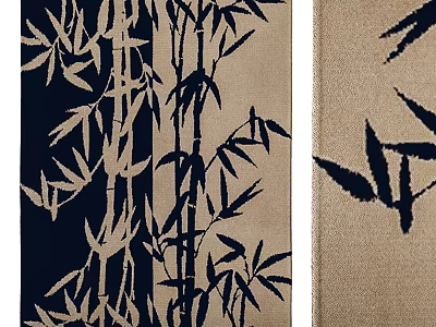 Modern Square Rug With Bamboo Pattern In Navy Blue And Beige Tones 3d model