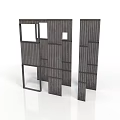 Modern Minimalist Wooden Partition with Dark Planks Square Cutouts and Wood Grain Texture