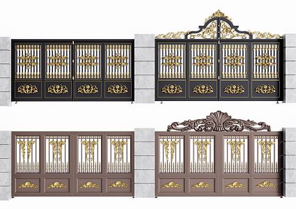 European-style gate patio door entry iron gate garage door 3d model