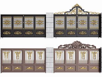 European-style gate patio door entry iron gate garage door 3d model