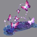 Vibrant Purple And Pink Butterfly Art Installation With Decorative Stems And Blue Base
