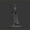 Mystical Robed Figure Statue With Sun Staff Hat And Inscribed Base