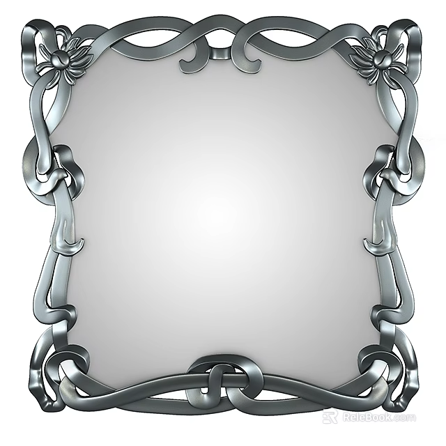 Ornate Decorative Mirror with Silver Metal Frame and Intricate Patterns 3d model 