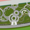 Scenic Park Landscape Design With Curved Pathways Lush Green Trees And Water Features