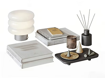 Modern Minimalist Decorative Ornament Set With Lamp Books Notebook Candle Tray And Incense Sticks 3d model