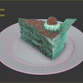 Red Velvet Cake Slice With Cream Layers And Red Topping On White Plate