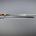 Warrior Wielding Classic Sword With Red Striped Hilt And Golden Decorations