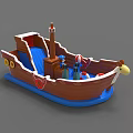 Inflatable Ship Shaped Play Equipment with Slide Lifebuoys and Cartoon Figure for Kids