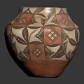 Handcrafted Traditional Ceramic Vase With Intricate Geometric Patterns in Brown Red and White