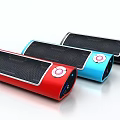 Portable Bluetooth Speakers with Solar Panel Round Control Buttons in Red Blue Black