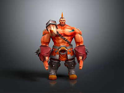 Game And Movie Character Orange Skinned Muscular With Spiked Hair Metal Armor Chain Around Waist 3d model