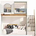 Modern Kids Bunk Bed With Stairs Upper Guardrail Lower Sofa Bed And Pillows
