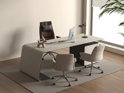 Modern Office Desk Workspace With Chairs Laptop Desk Lamp Window And Plant 3d model
