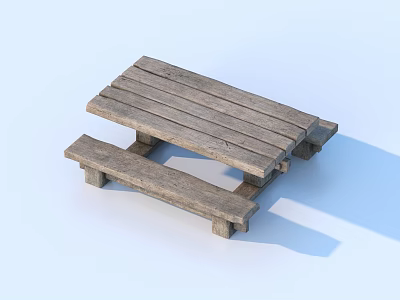 Wooden Outdoor Bench with Slatted Seat and Backrest for Garden Picnic Use 3d model