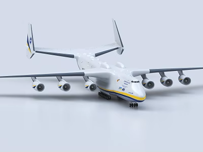 Large Transport Aircraft Model With White Body Blue Yellow Logo And Multiple Engines 3d model