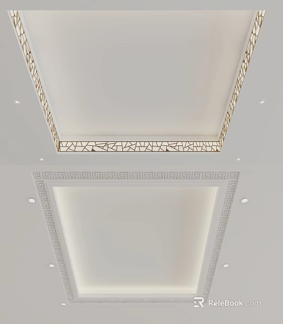 Elegant Modern Ceiling Design With Intricate Border And Recessed Lighting 3d model