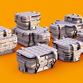Multiple Gray Stacked Containers With Stripes And Structural Details On Orange Background 3d model