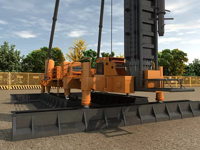 Heavy Duty Orange Black Hydraulic Pile Driver With Support Base Track System For Construction Site 3d model
